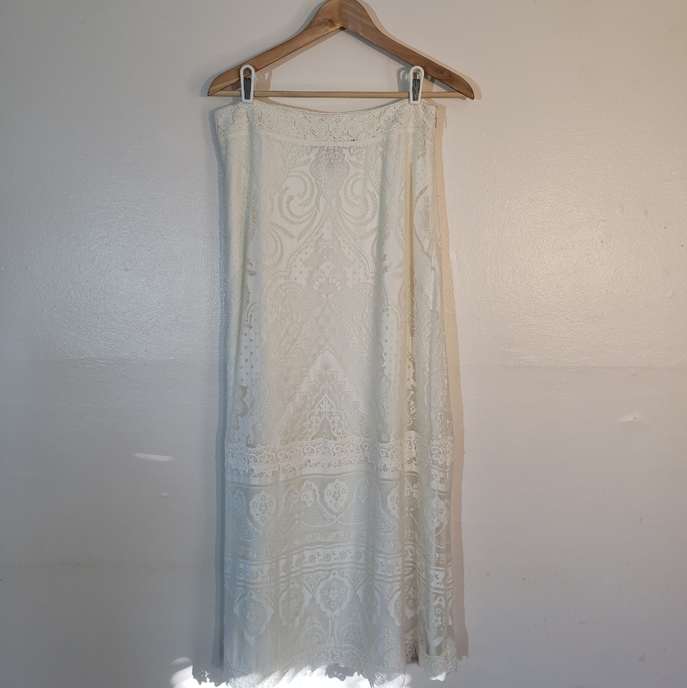 Anthropologie White Lace Maxi Skirt by Farm